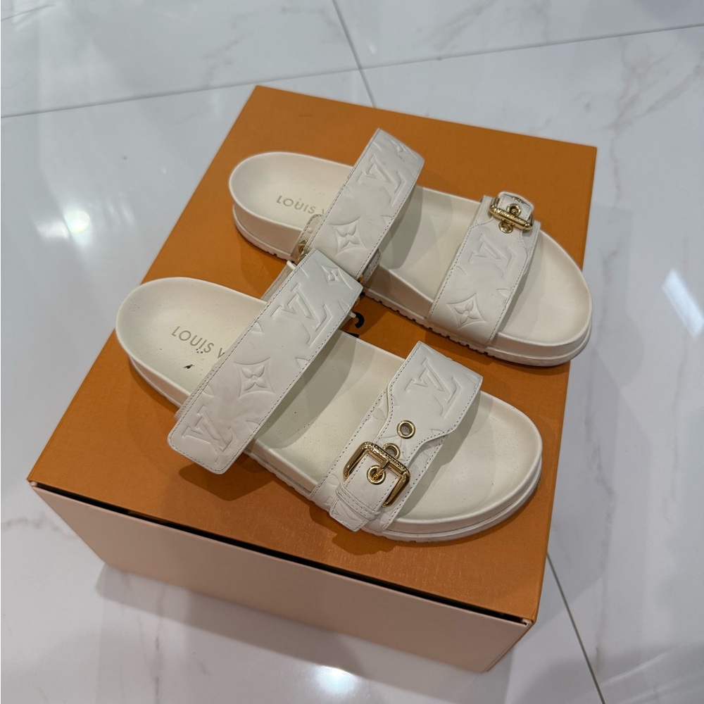Louis Vuitton white slides